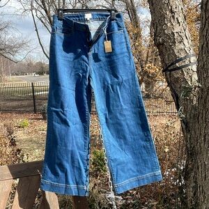 NWT Ann Mashburn wide leg cropped 5 pocket 3 year indigo stretch denim size 27